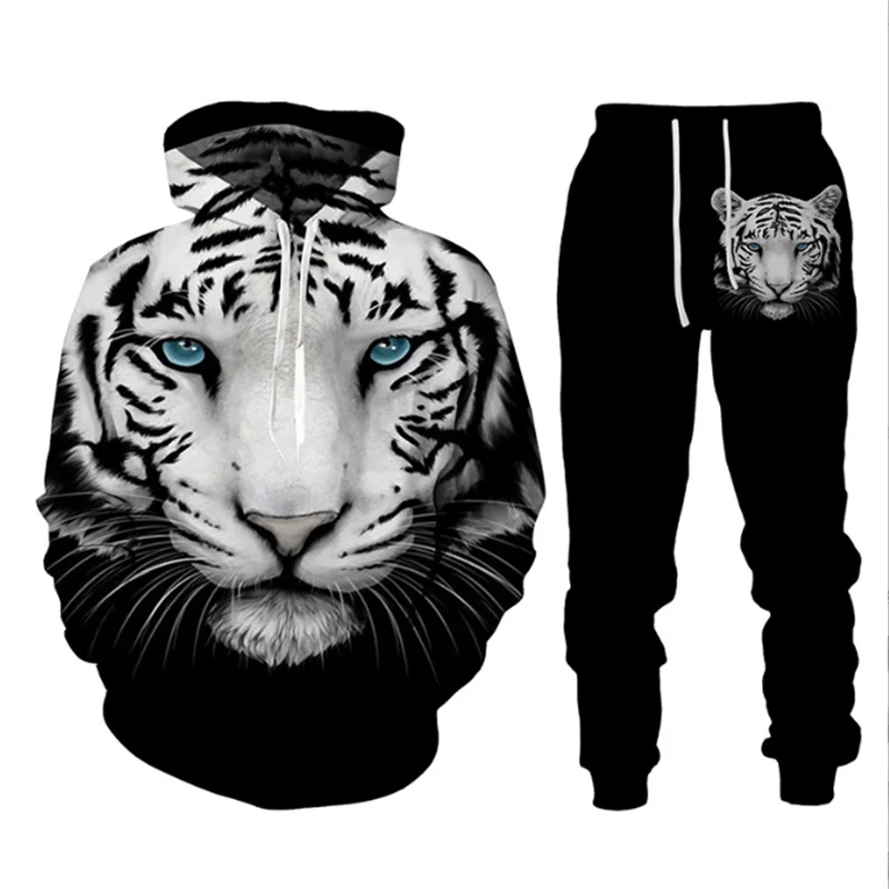 New 3D Tiger Series Hoodie Men's And Women's Long-sleeved Coat Hoodie Hoodie Two-piece Suit