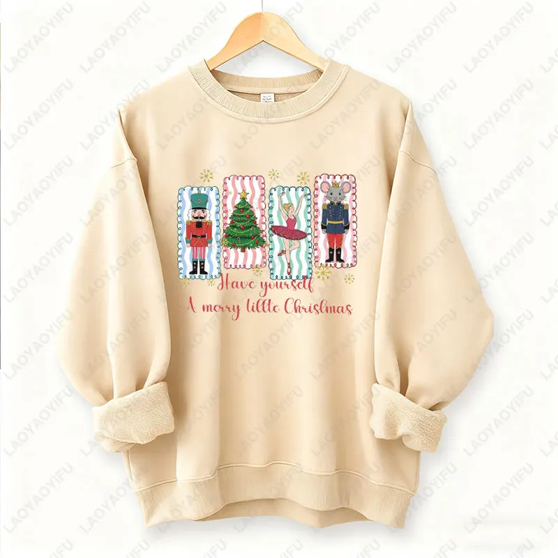 크리스마스 넛크래커 발레 유니섹스 풀오버 마법의 넛크래커 프린트 후드티 빈티지 발레 넛크래커 그래픽 스웨트셔츠