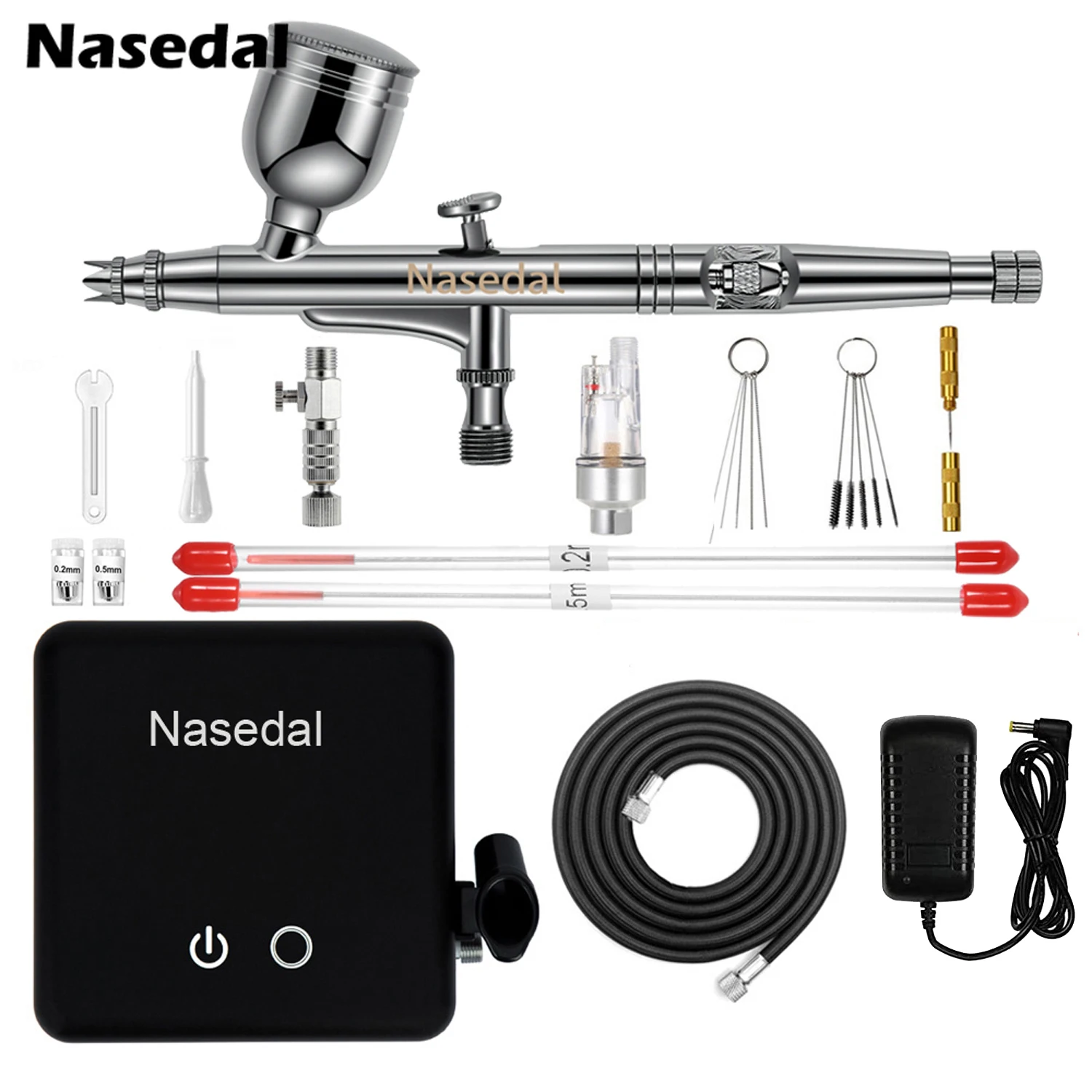 

Nasedal Auto-Stop Function Airbrush Compressor 0.3mm 7cc Dual-Action Airbrush Spray Gun for Model Cake Painting Nail Art Car