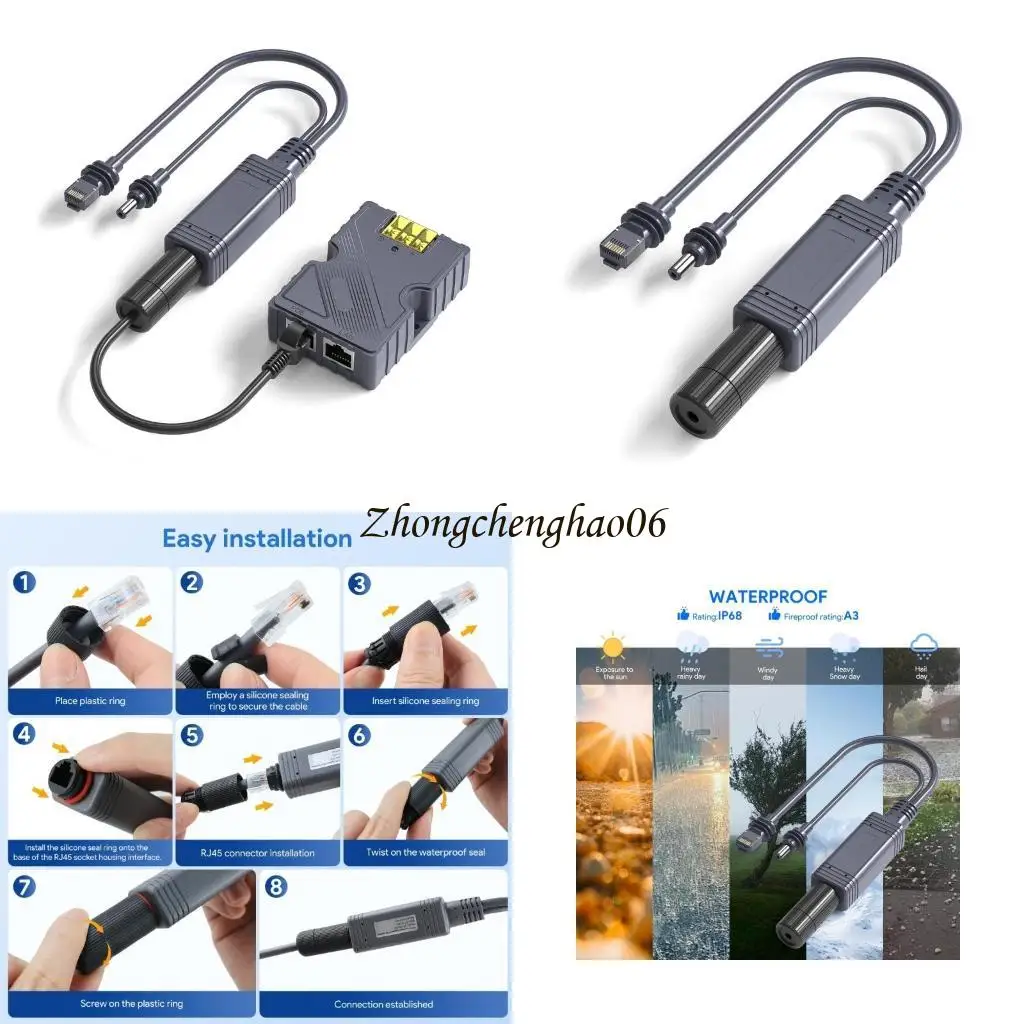 Poe Splitter Adapter 1000 Mbit / s 100W Isoliert Gigabit Poe Splitter mit RJ45 601f