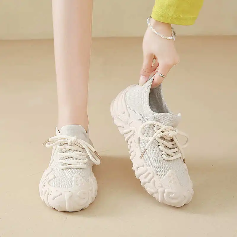 Plataform Round Foot Beige Ankle Boots Woman Sneakers With High Top Shoes Luxury Women's Moccasin Sports Outing Super Cozy