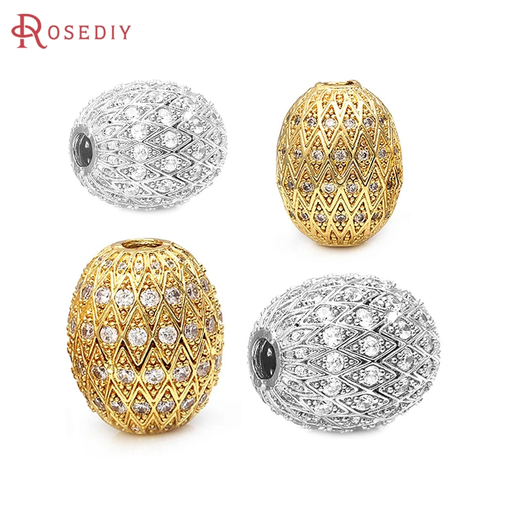 

24K Gold Color Platinum Color Brass with Zircon Oval Bracelets Beads Spacer Beads High Quality Diy Jewelry Accessories
