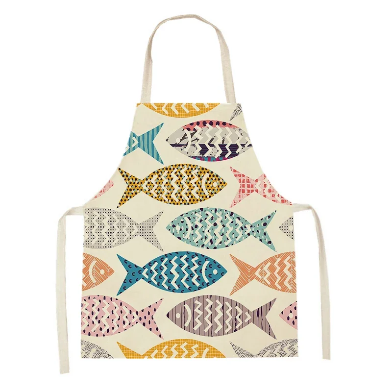 Sea Animal Cute Fish Starfish Kitchen Apron Cooking Linen Aprons Home Men Women Baking Accessories Aprons Delantal Cocina