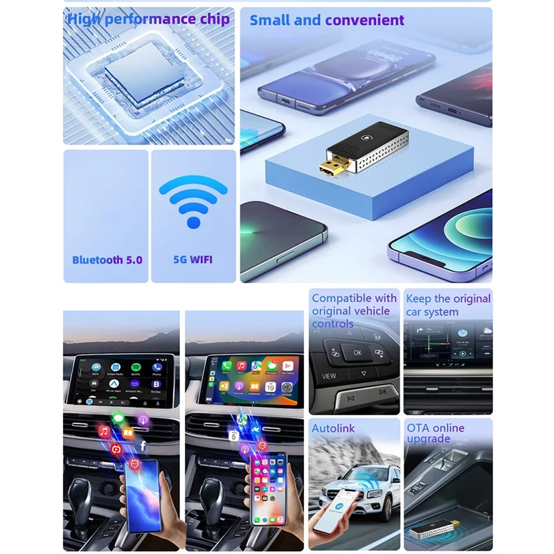 

A040-Android 12 Carplay AI Box Wireless Carplay Adapter Android Auto For Netflix Youtube VW Toyota Mazda Hyundai Haval GMC
