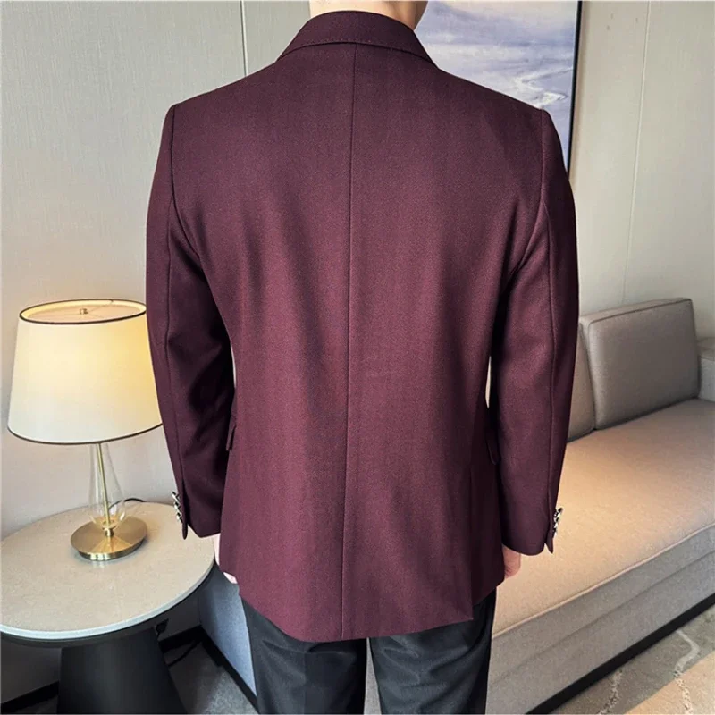 Elegant Men's Solid Color Fitted Single Breasted Double-row Button Business Casual Formal Suit for Weddings, Social Events.