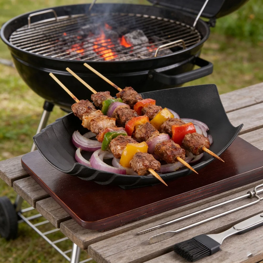 Cast Iron Grill Pan Rectangular Design for Indoor Outdoor Grilling Cooking Steaks Vegetables and Other Foods with Even Heat Flow
