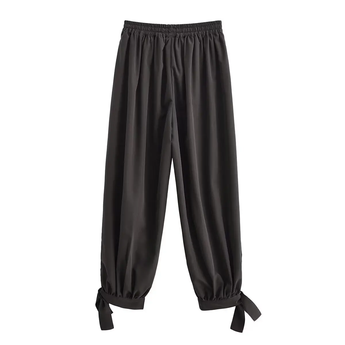 المرأة موضة القوس السراويل الطويلة الخريف الشتاء الشارع الاتجاه فضفاض عادية مطوي فانوس أسفل تمتد عالية الخصر بنطلون #2