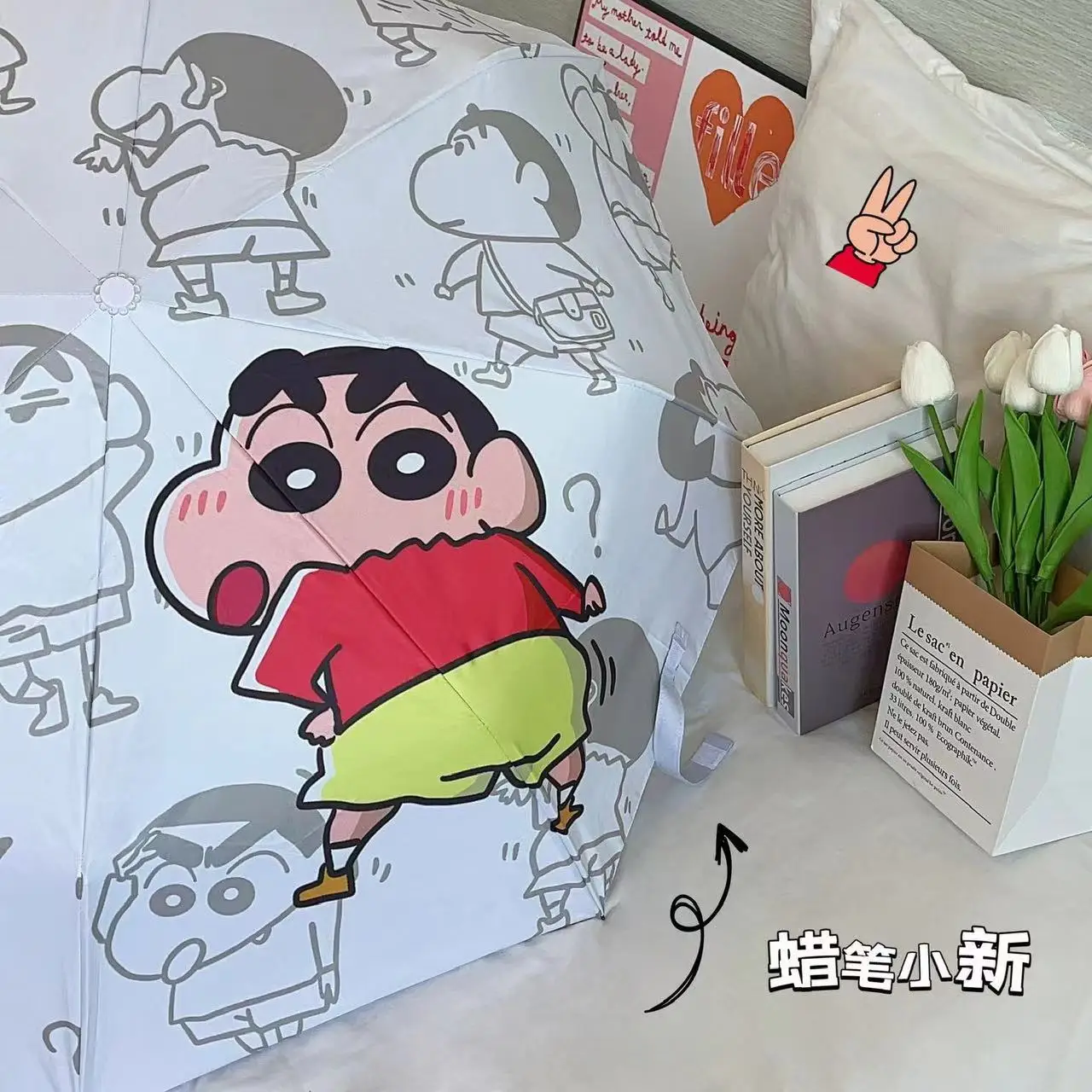 New Crayon Shin Chan Anime Figures Umbrella Fully Automatic Folding Umbrella Cute Cartoon Sun Vinyl Umbrella Holiday Gifts Toys