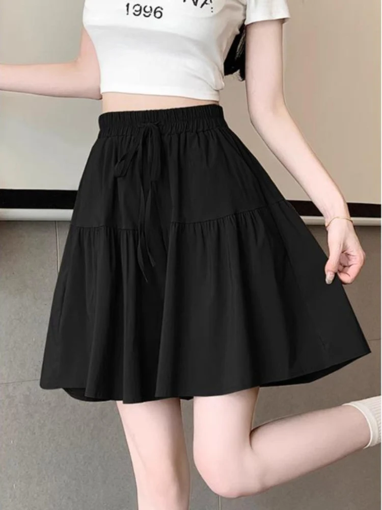 Ice Silk High Waist Thin Wide Leg Five-Quarter Pants Women Summer Slimming Shorts Loose Casual Fashion A-Line Skirt Pants