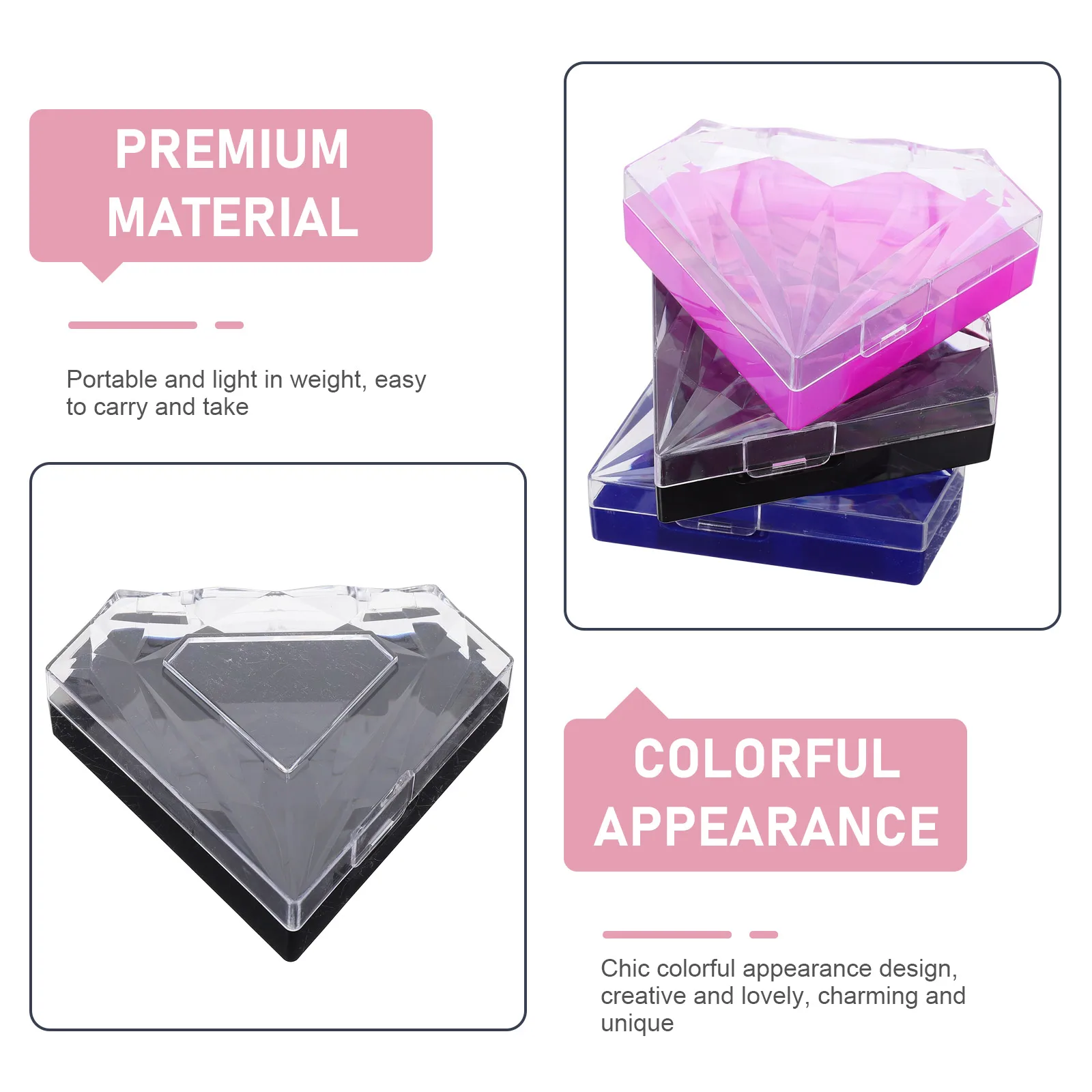 3 szt. Pudełka na sztuczne rzęsy w kształcie diamentu, delikatny pusty organizer, pojemnik na rzęsy, taca na rzęsy, narzędzie kosmetyczne do makijażu