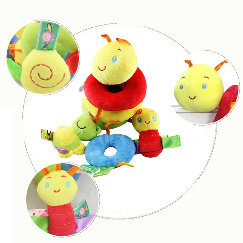 Hochets mobiles en spirale pour bébé, lit de dessin animé pour bébé, clochettes à main grinçantes, jouets en peluche, poupées sucette pour tout-petits