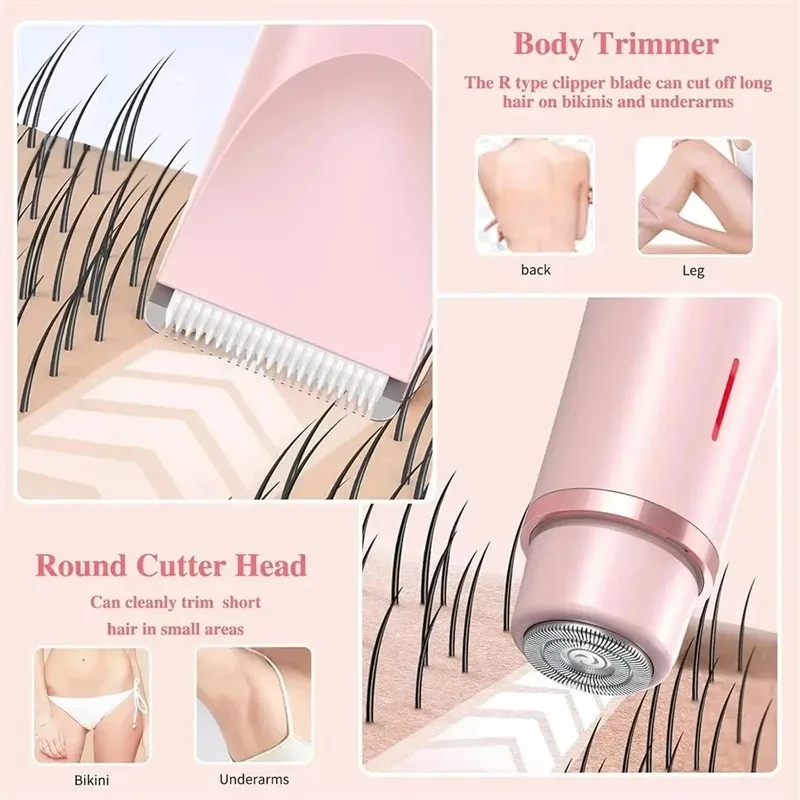 Upgraded 2 in 1 Women Electric Shaver Rechargeable Painless Hair Trimmer for Underarm Beard Full Body Hair Removal Epilator