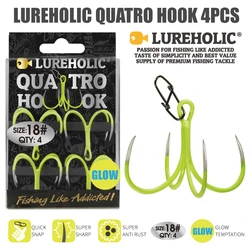 LUREHOLIC 18# 4pcs Glow Quatro Hook with Quick Snap High Carbon Sea Fishing Saltwater for Belt Fish Super Strong Super Anti Rust