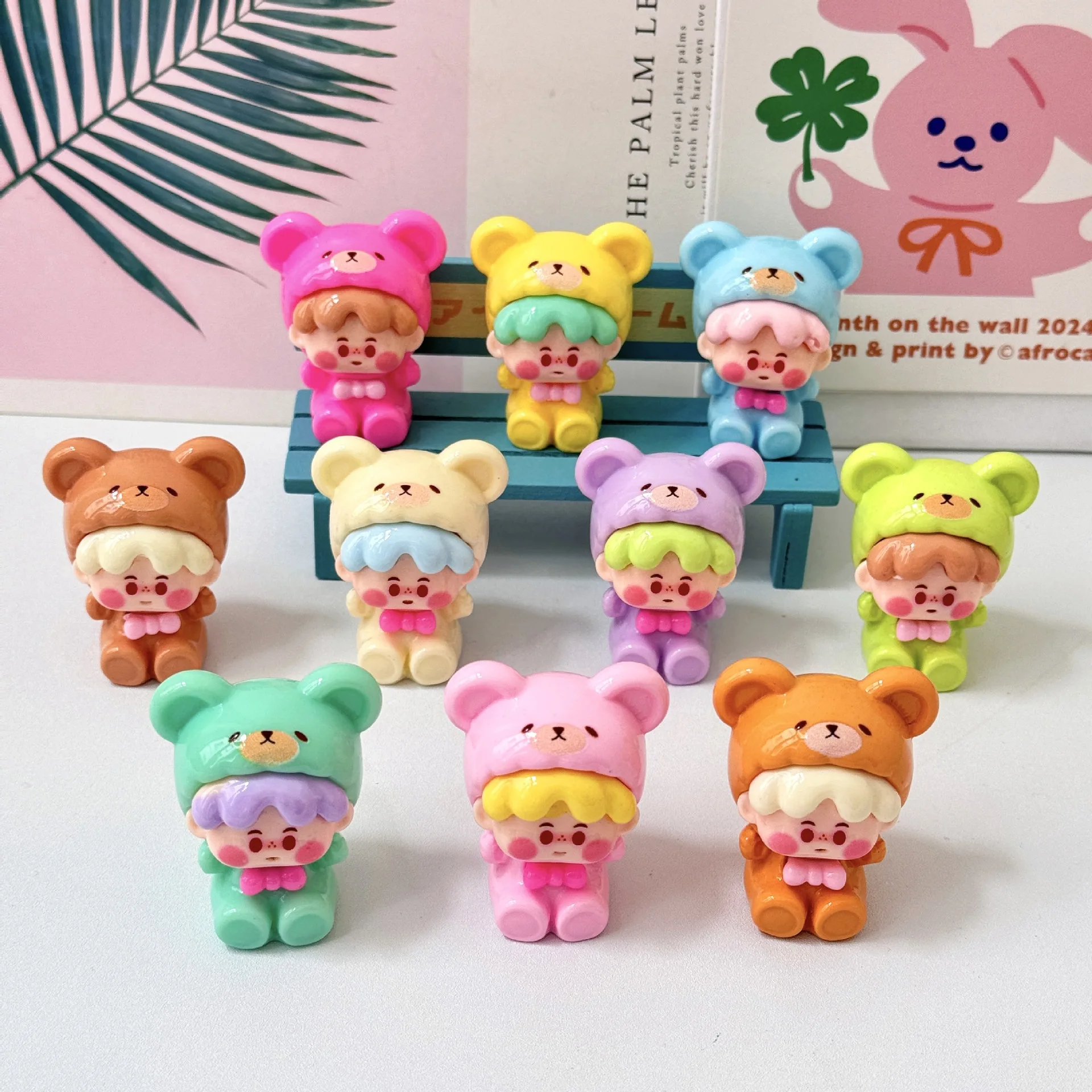 

10PCS/ набор мультфильм красочный мальчик-медведица кукла DIY украшения смолы микро пейзаж ремесленный рабочий стол небольшой украшения игрушки