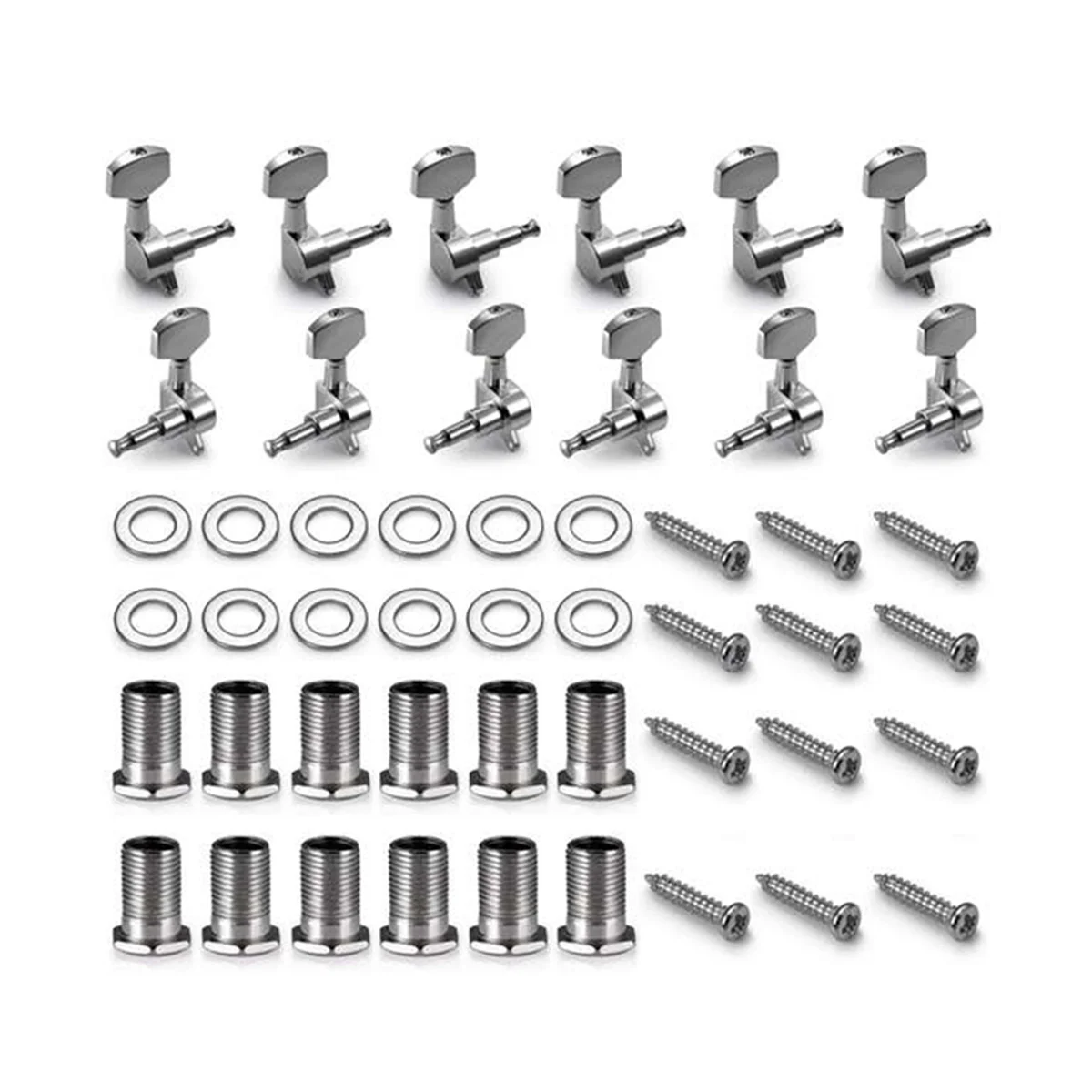 12 Pack Acoustic Guitar Guitar Pins Tuner Head Knobs (6 Left + 6 Right) Silver