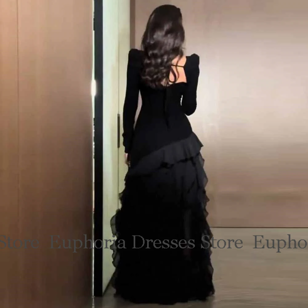 Chiffon 2025 Evening Gowns for Women Jersey A-line Valentine's Day Dress Black V-neck Ruffles Split Elegant Prom Dress Long 2025 image 2