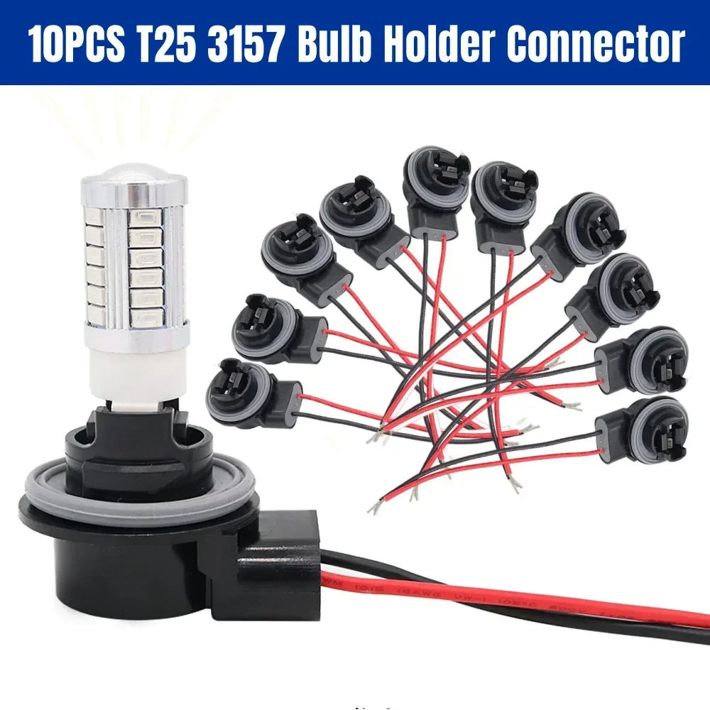 10Pcs(Set) T25 3156 P27W  Car Lamp Light Adapter Extension Connector Plug Bulb Holder Taillight Socket LED Socket Connector