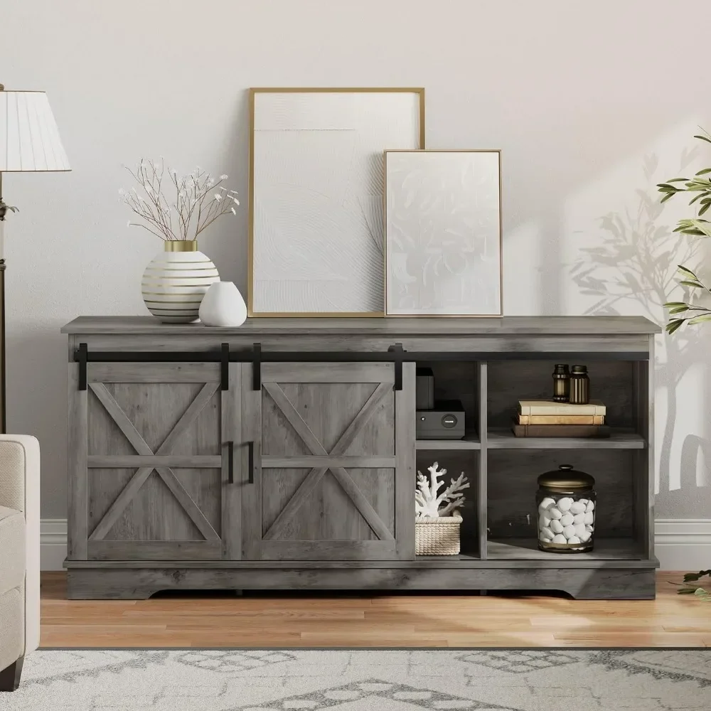 Madeira tv stand com porta de correr, estilo moderno e rústico, para tv 65/60/55 polegadas