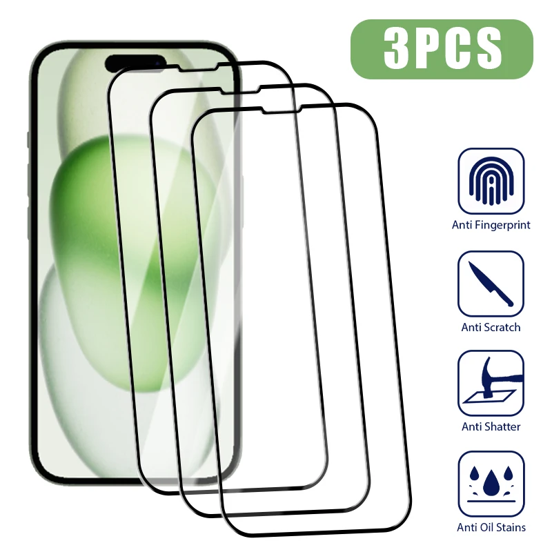 3PCS Tempered Glass for iPhone 15 14 13 12 11 16 Pro Max Mini Screen Protector for iPhone X XS Max XR 7 8 14 15 Plus SE 2020