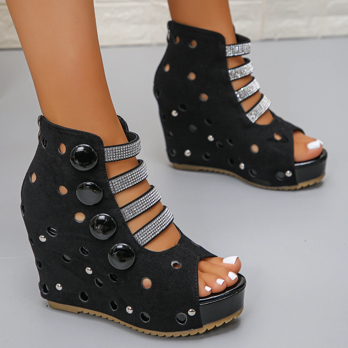 

Новые женские модные сандалии на платформе 2026 года, летние ботильоны на танкетке с сетчатыми вставками и увеличенной высотой подошвы, с открытым носком