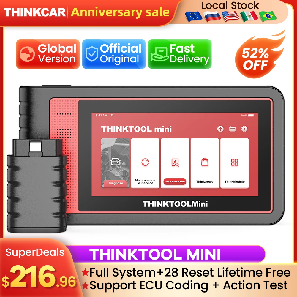 THINKCAR Thinktool Mini Car Diagnostic Tools Full System 28 Resets Free Update OBD2 Scanner ECU Coding Bi-directional Scan Tool