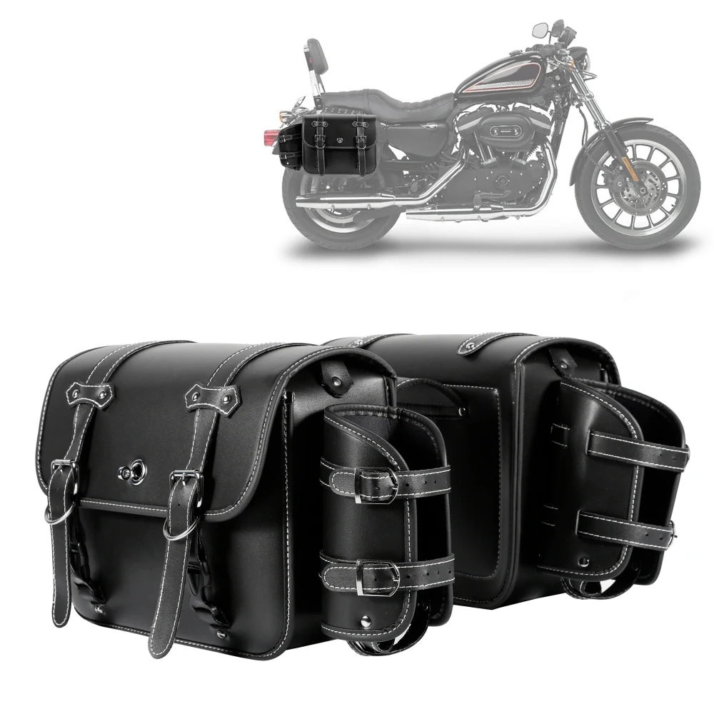 Motorcycle Saddlebags with Cup Holder Waterproof PU Leather Rear Side Bags Luggage Storage Bag Panniers Large Capacity
