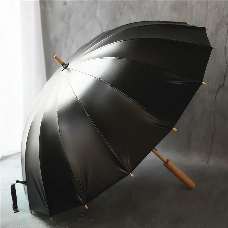 Parapluie en caoutchouc noir résistant aux UV, protection solaire transparente, longue poignée, tige droite, style chinois ancien, umb