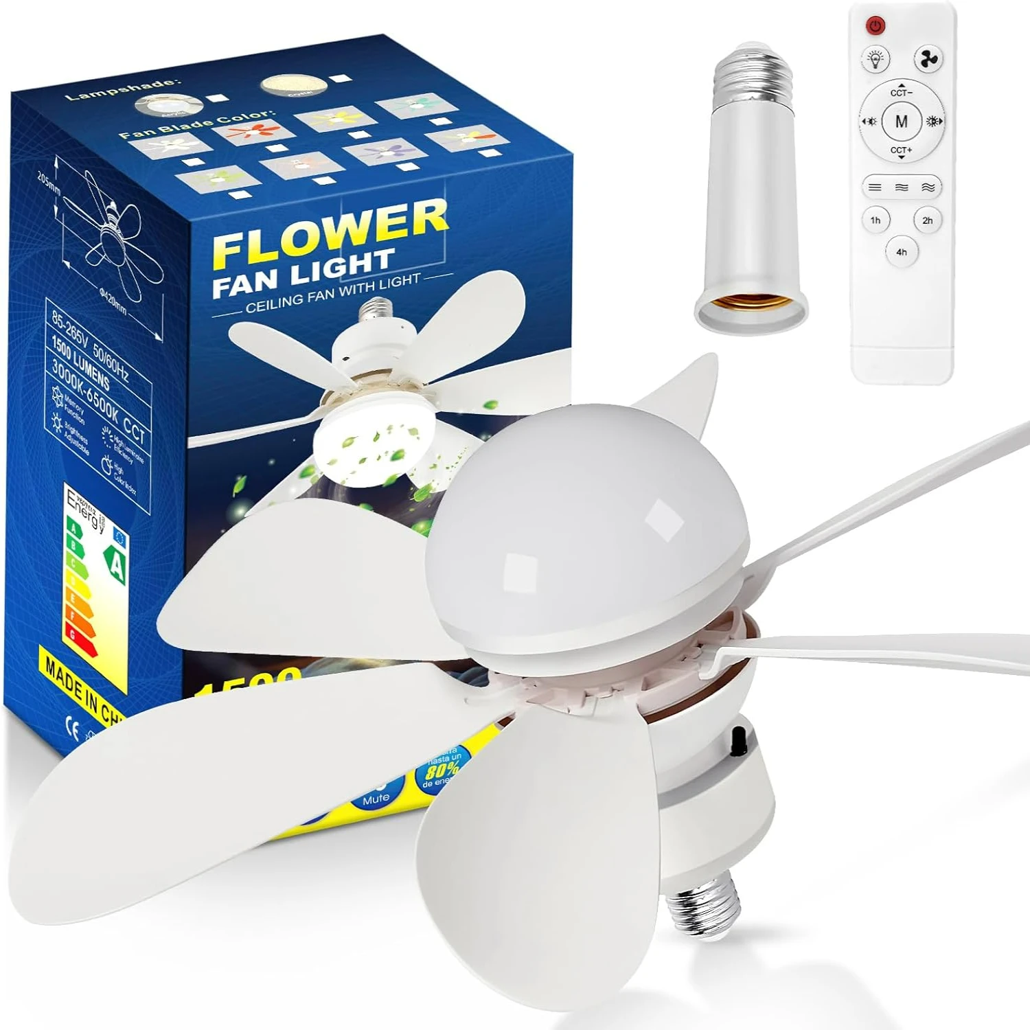 Versatile and Convenient Adjustable Small Socket Ceiling Fan Light with Remote Control, Ideal for Bathroom, Kitchen, and Small R