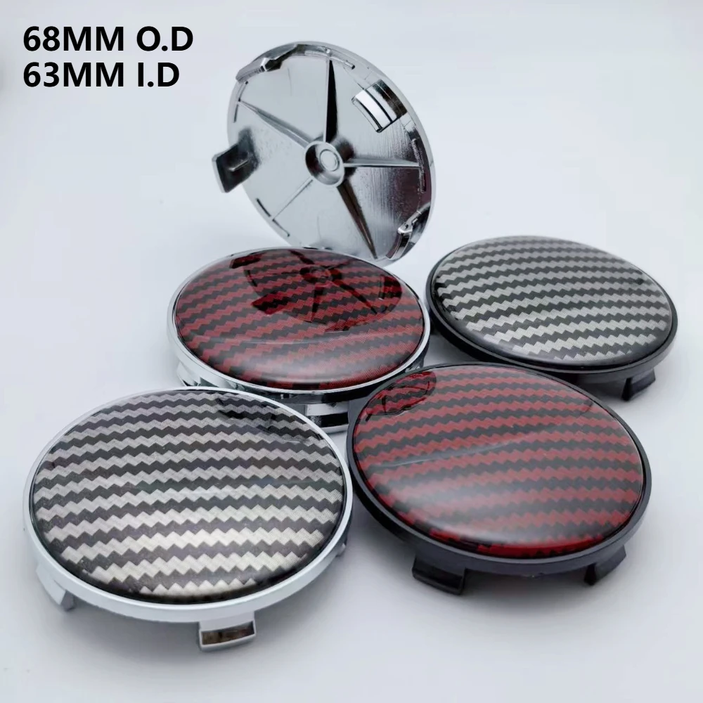

4pcs No Logo Emblem Epoxy Resin Carbon Fibe Badge Car Wheel Center Caps 68MM 63MM Wheels Hub Cap Rim Hubcaps Cover Accessories
