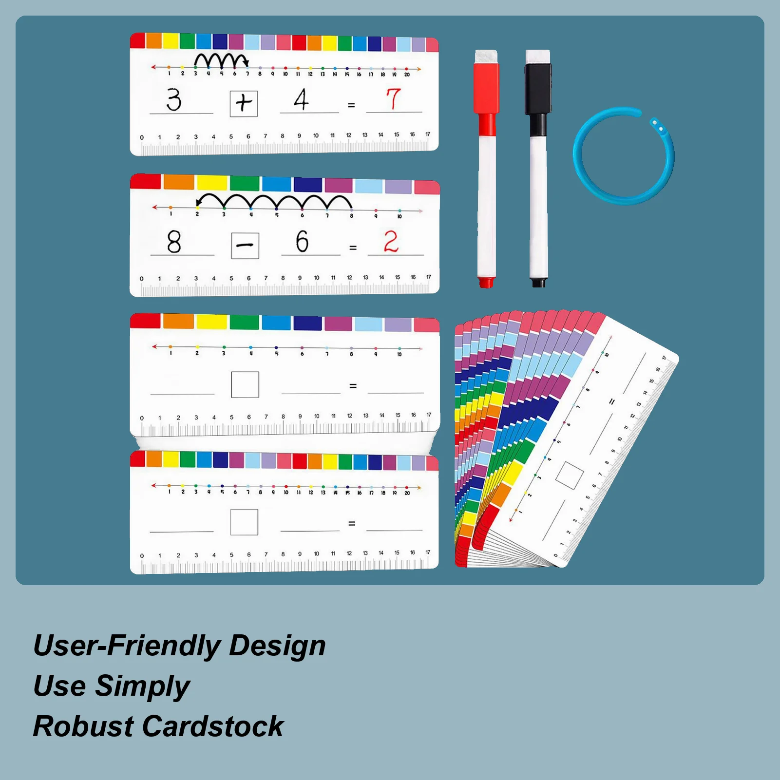 Classroom Number Line Addition Subtraction Toys Erasable Double Side Flash Card Set With Storage Ring For Kids Boys Girls Home