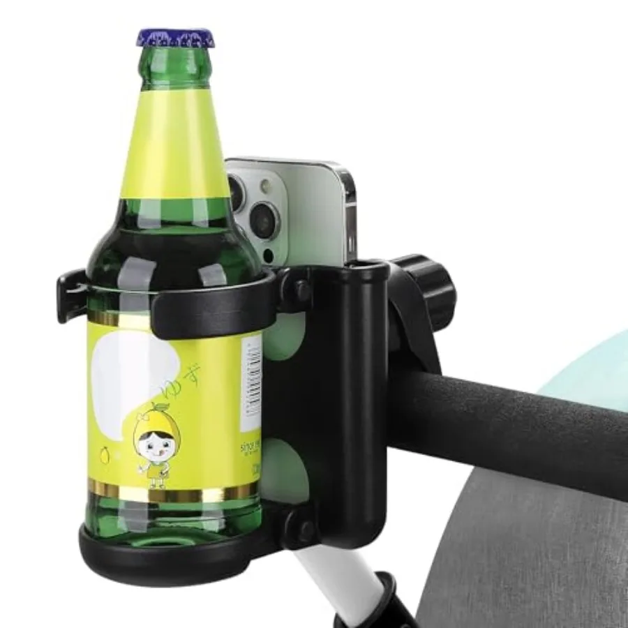 Stroller Cup Holder with Phone Holder, Foldable Universal Cup Holder, 360 ° Rotatable Bottle Holder for Stroller, Bike, Wheelch