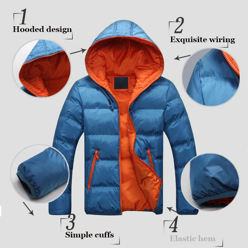 New Cotton Padded Jacket Mens Hooded Parkas Coat Casual Autumn Winter Thin Hooded Cotton Padded Jacket Outdoor Travel Outwear