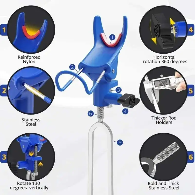 360° Adjustable Fishing Rod Holder Foldable Portable Stand with Ground Spike, Rust-Proof Design for Bank Fishing Bank Catfishing