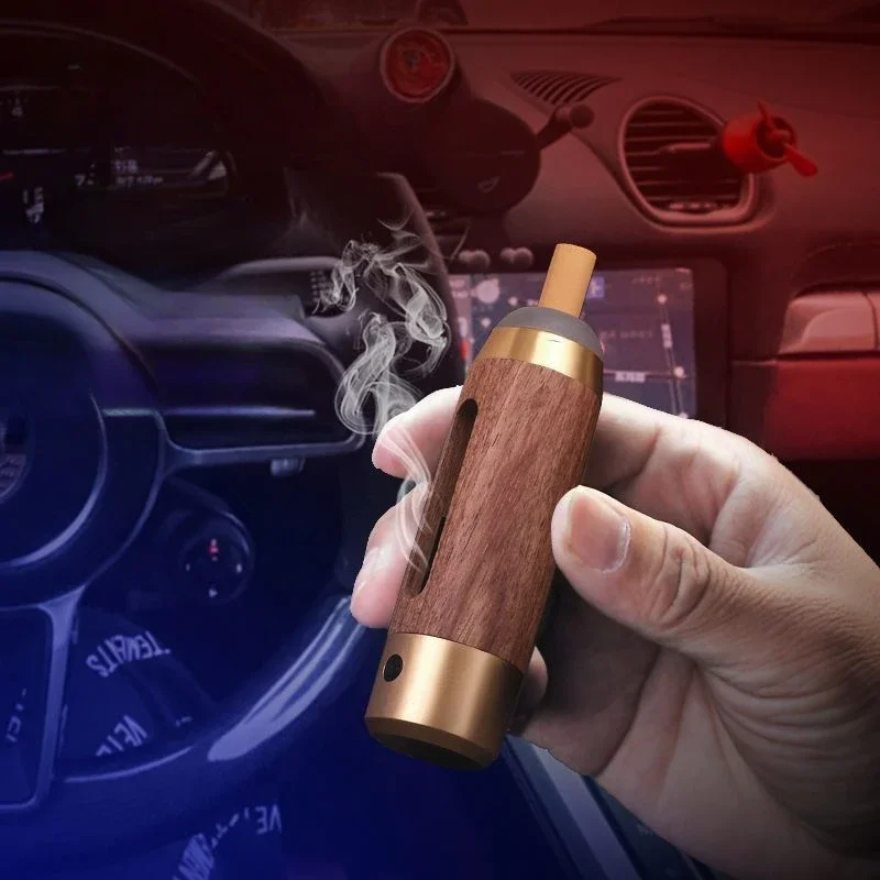 Smokeless Ashtray Lazy Cigarette Holder Does Not Drop Ash Artifact Ashtray Walnut Car Ashtray with Rechargeable Lighter