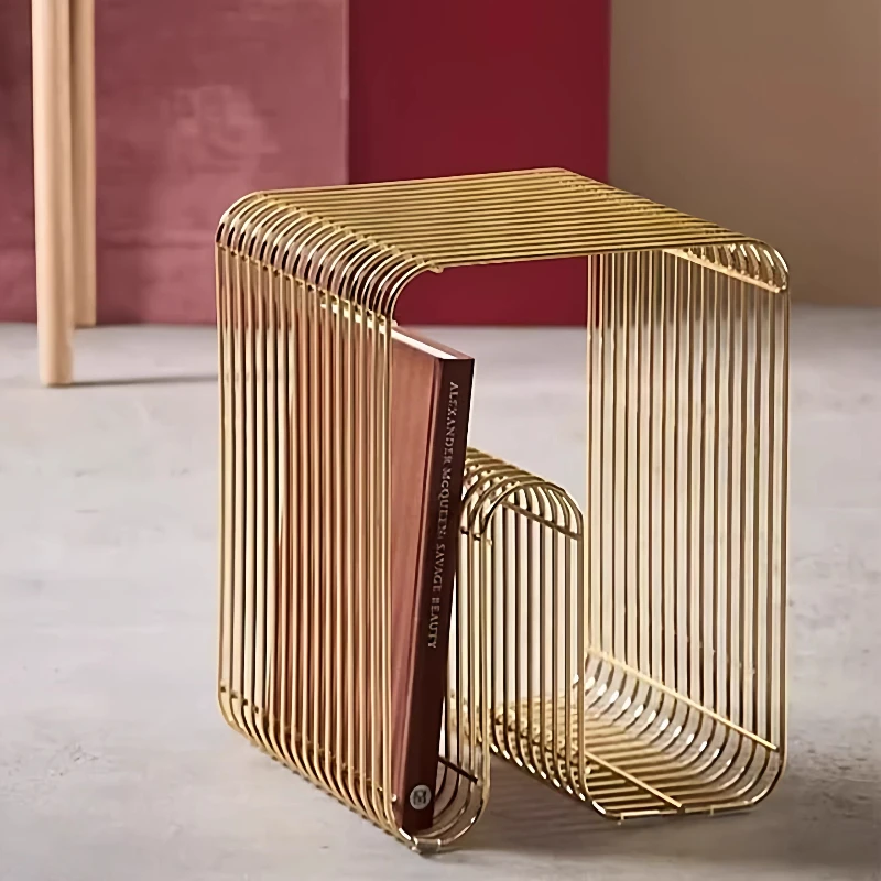 

Modern Square metal silver edge table, geometric patterned bookshelf, magazine rack, wall mounted living room storage rack