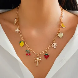 Cherry Pendant Trendy Women's Stainless Steel Jewelry Aesthetic Necklaces Dopamine Woman Choker Accessories for Girls Sweet Neck