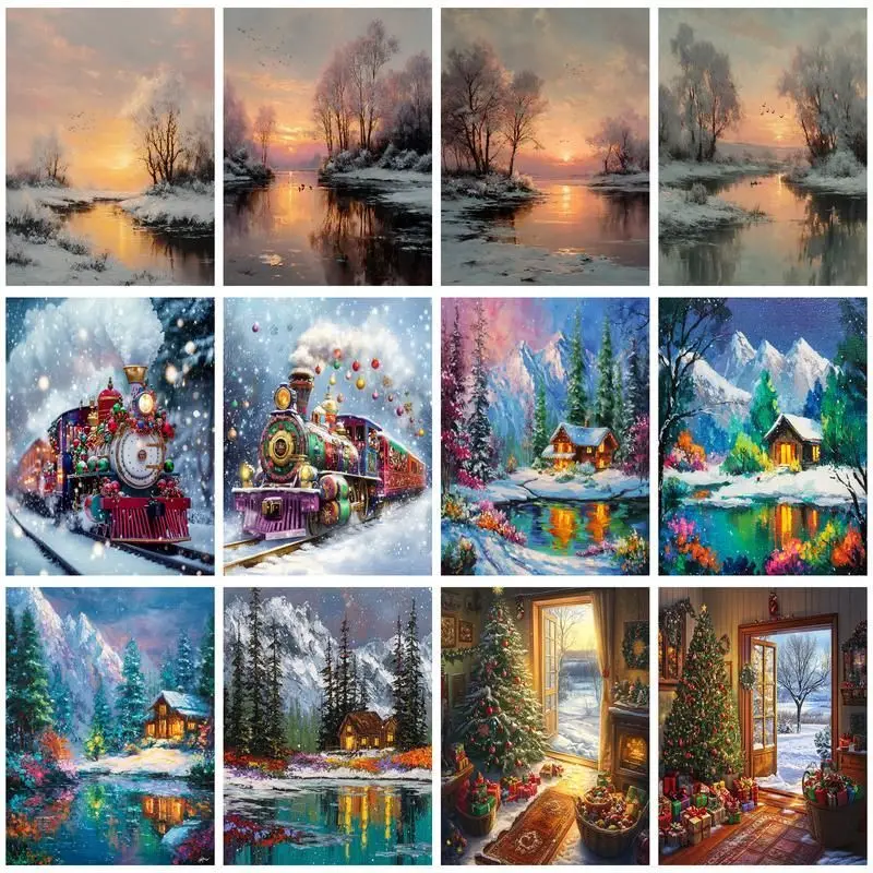 

CHENISTORY Painting By Number Winter Drawing On Canvas HandPainted Art Gift DIY Pictures By Number Landscape Kits Home Decoratio