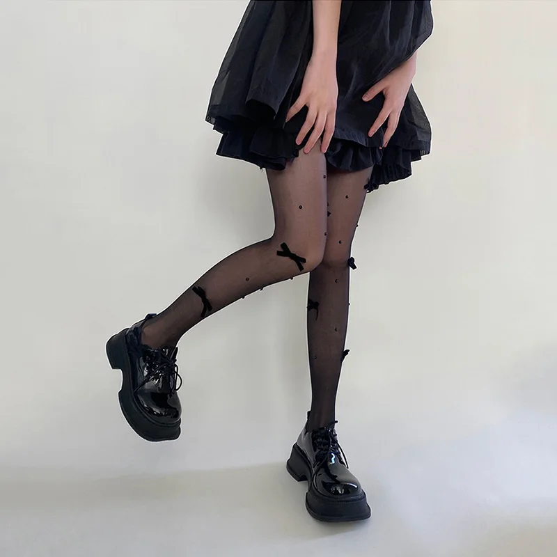 Velvet Bow Knot Stockings Women Summer Sexy Lolita Women Pantyhose Stockings Pearls Bottoming Women Tights Any Cut Silk Stocking