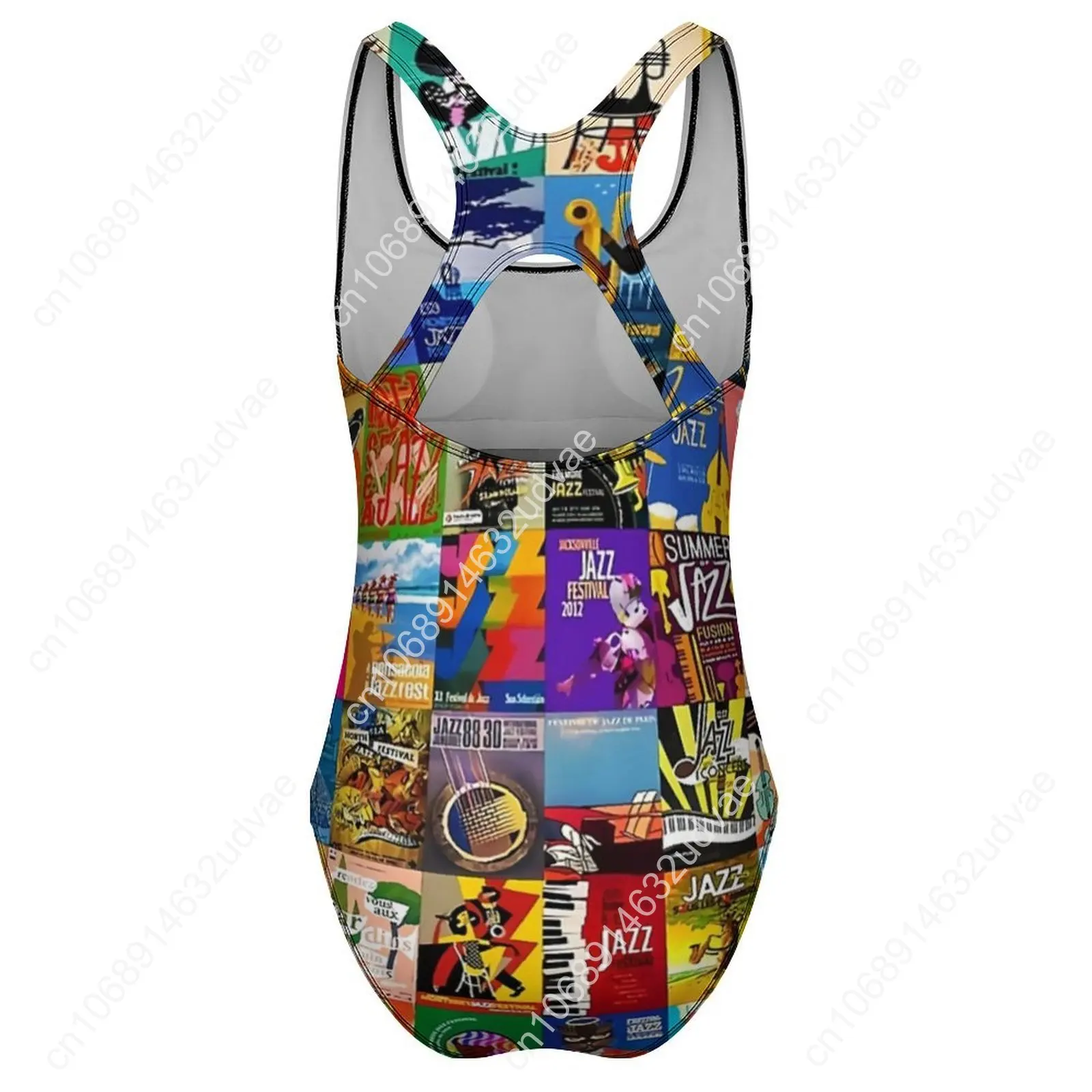 คอลลาจเทศกาลแจ๊สชุดว่ายน้ําวงดนตรีพิมพ์ชุดว่ายน้ํา One Piece Push Up Trend ชุดว่ายน้ําเซ็กซี่ Surf Graphic Beach Wear