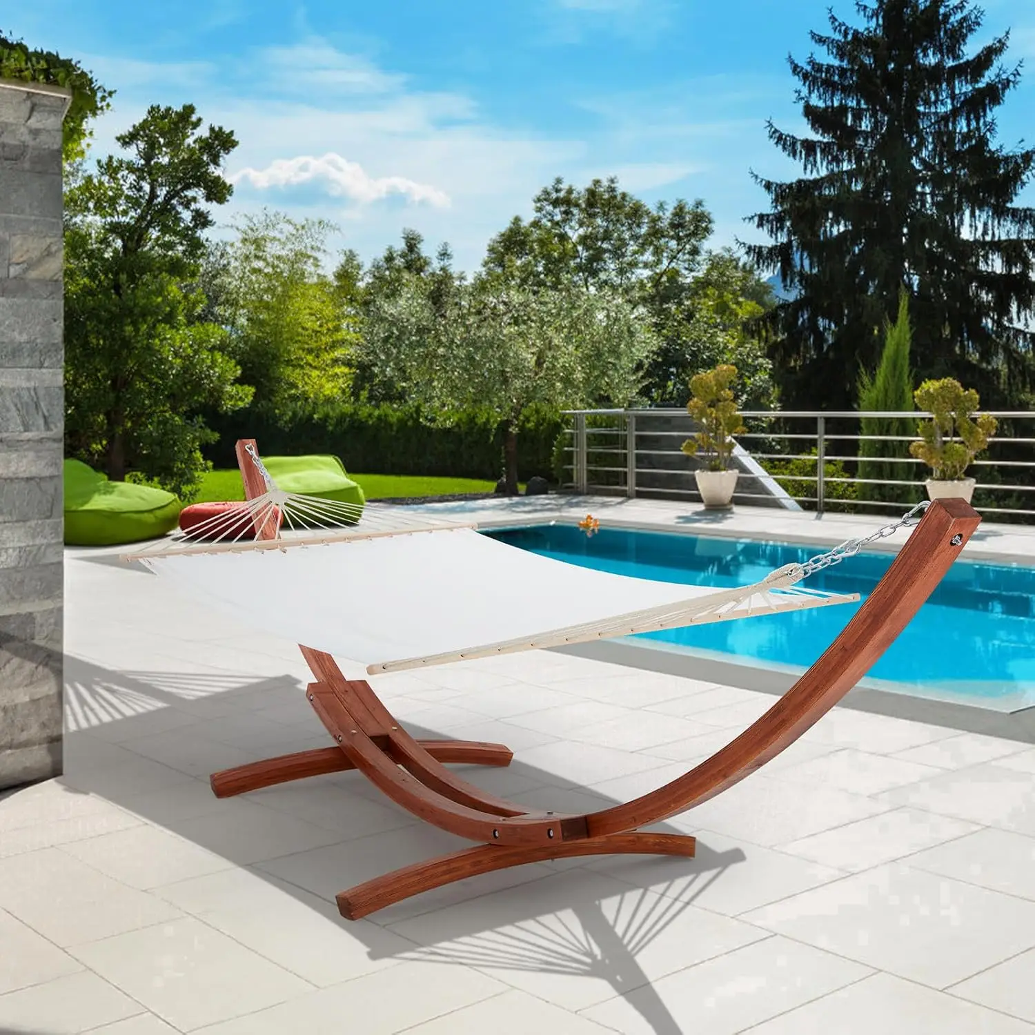 12 FT Wooden Hammock with Stand Heavy Duty Single Person Outdoor Backyard Balcony Porch Patio Garden 330 lbs White, Customized