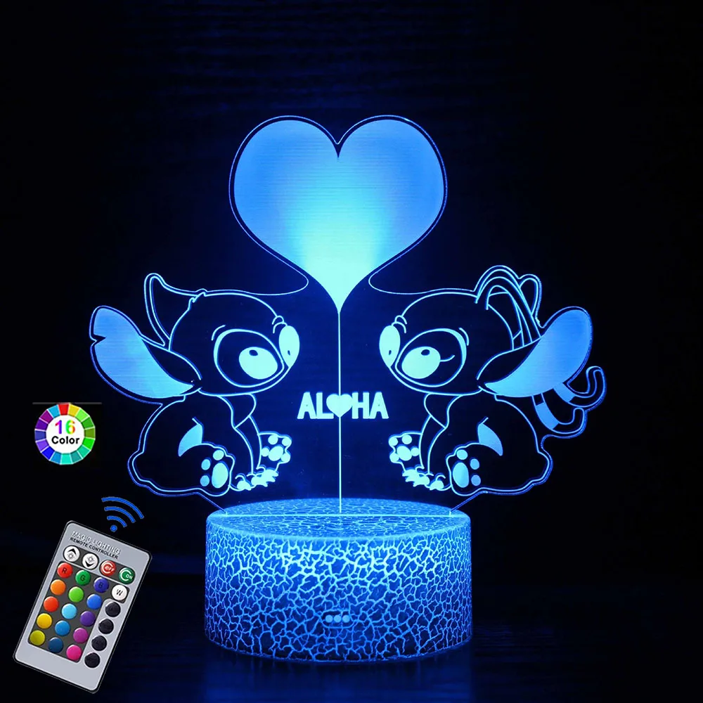 Disney Stitch Lilo Anime Character 16Colors Led 3D Night Light Model Toy Children\'s Bed Room Decoration Birthday party gifts