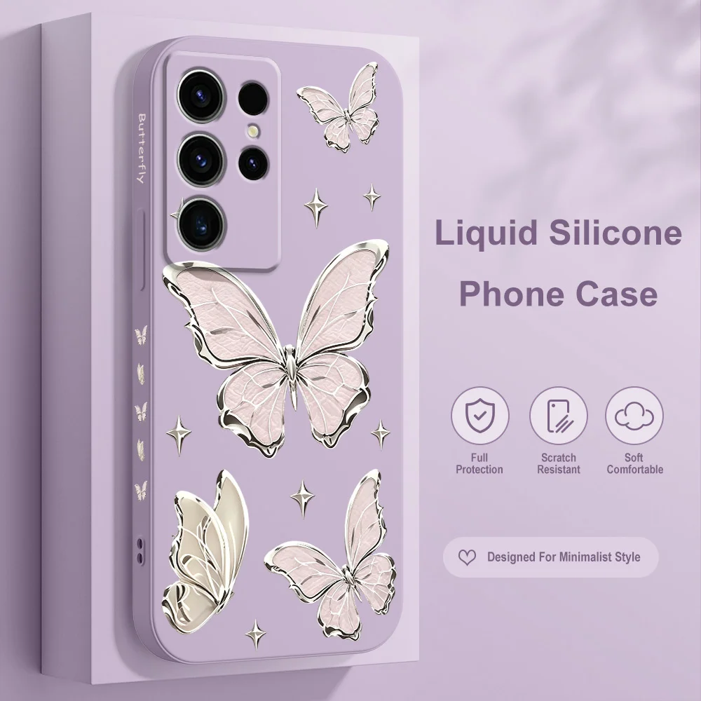 Pink Butterfly Phone Case For Samsung Galaxy S26 S25 Edge S24 S23 S22 S21 S20 S10 FE Plus Ultra Silicone Soft Cover