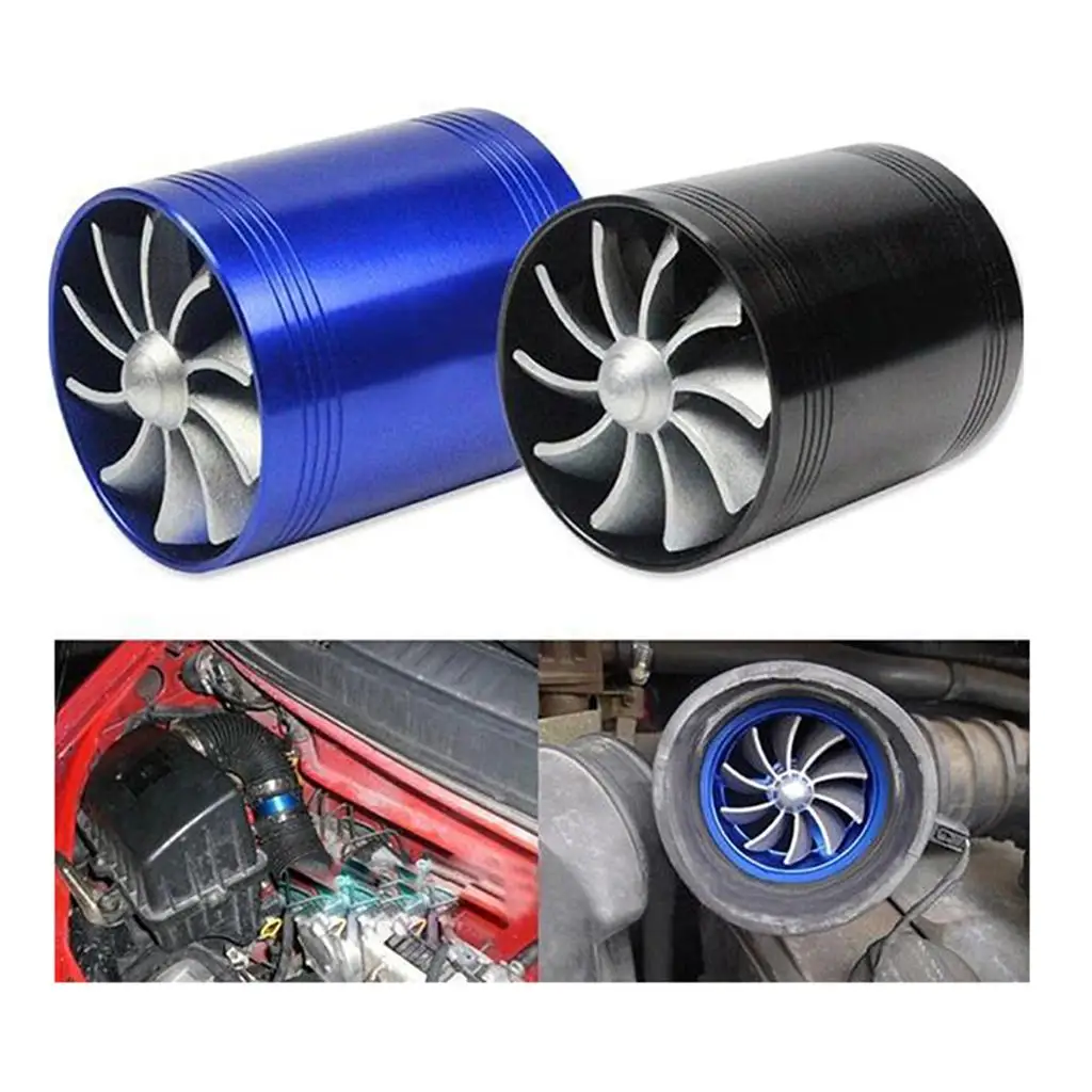Double Propeller Turbo Fuel Saver Fan Aluminum Alloy Air Intake Supercharger for Universal Car Turbo Boost