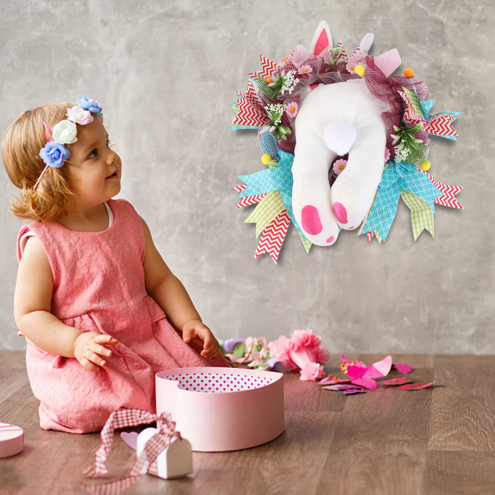 

1Pcs Easter Bunny Tail Wreath Artificial Hanging Garland Door Window Decoration Easter Party
