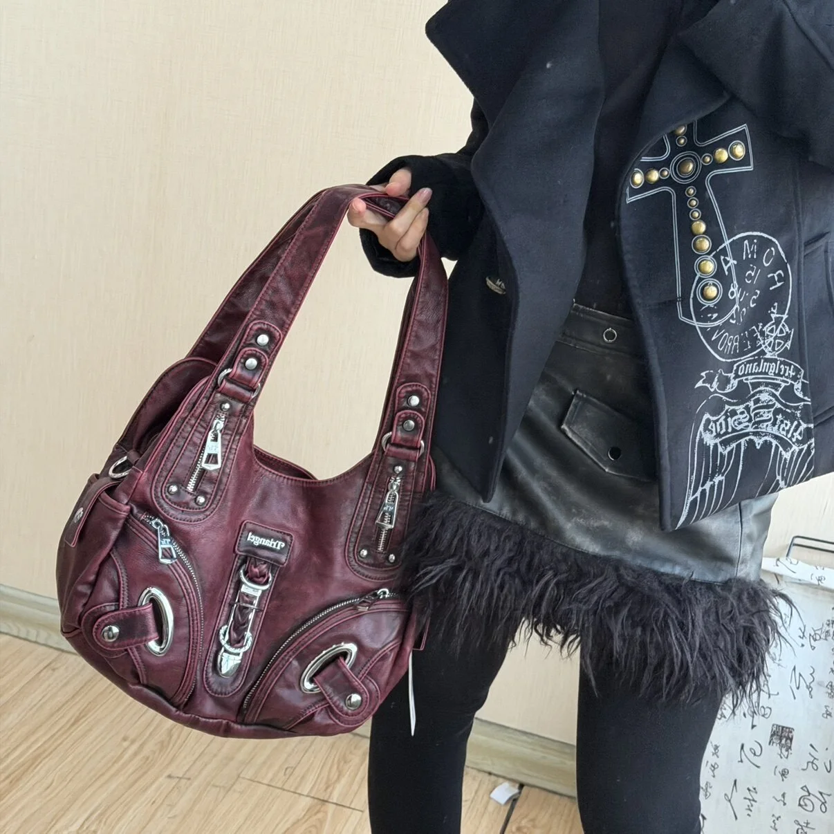 Venn Angel Shoulder Bag Wine Women's Handbag Top-Handle Fashion Satchel Large Tote Shoulder Bag Dumpling Pack Style