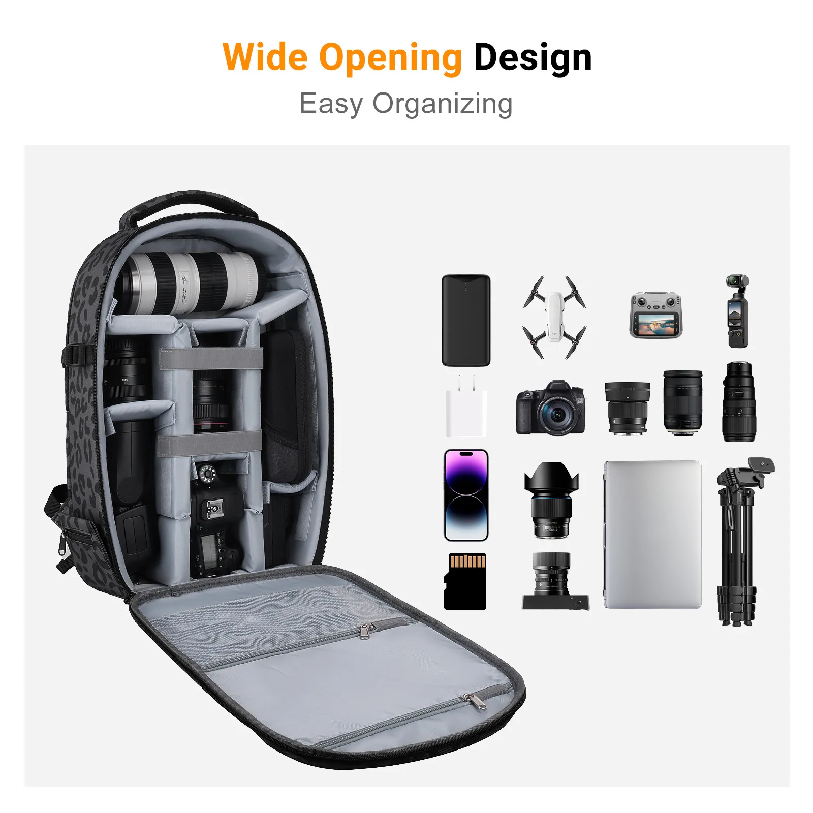 Outdoor Large Capacity Camera Backpack for DSLR Digital Camera Drone Laptop Integrated Bag with Rain Cover
