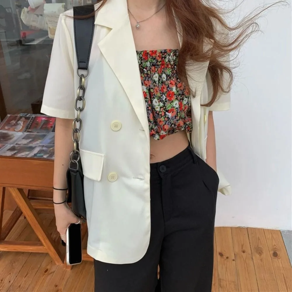

V-neck Short Sleeve Suit Flip Collar Simple Thin Business Style Suit Coat Candy Color Large Size Women's Suit Top Streetwear