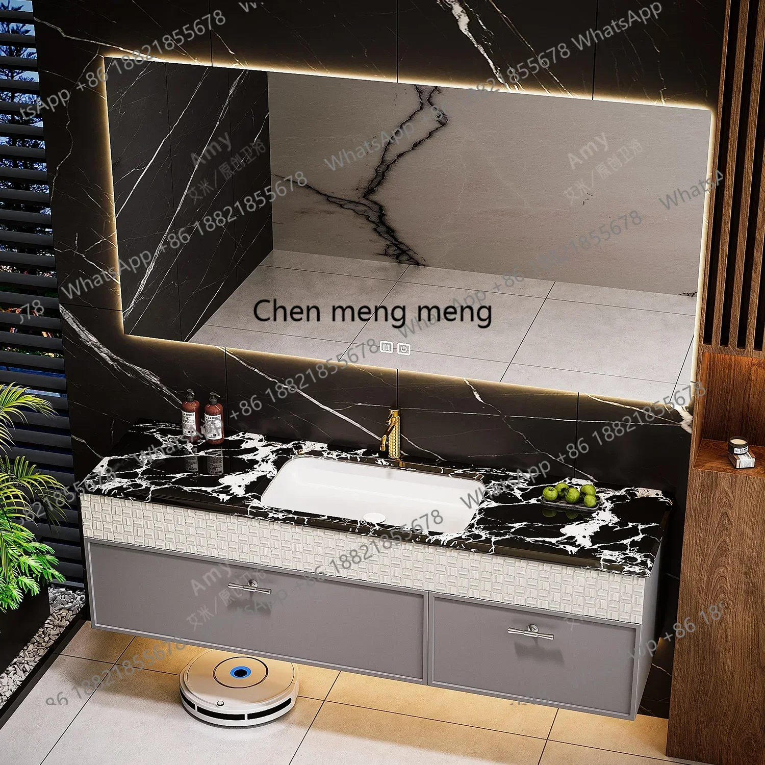 Light luxury hotel wind luxury stone bathroom cabinet combination bathroom cream wind washstand basin cabinet