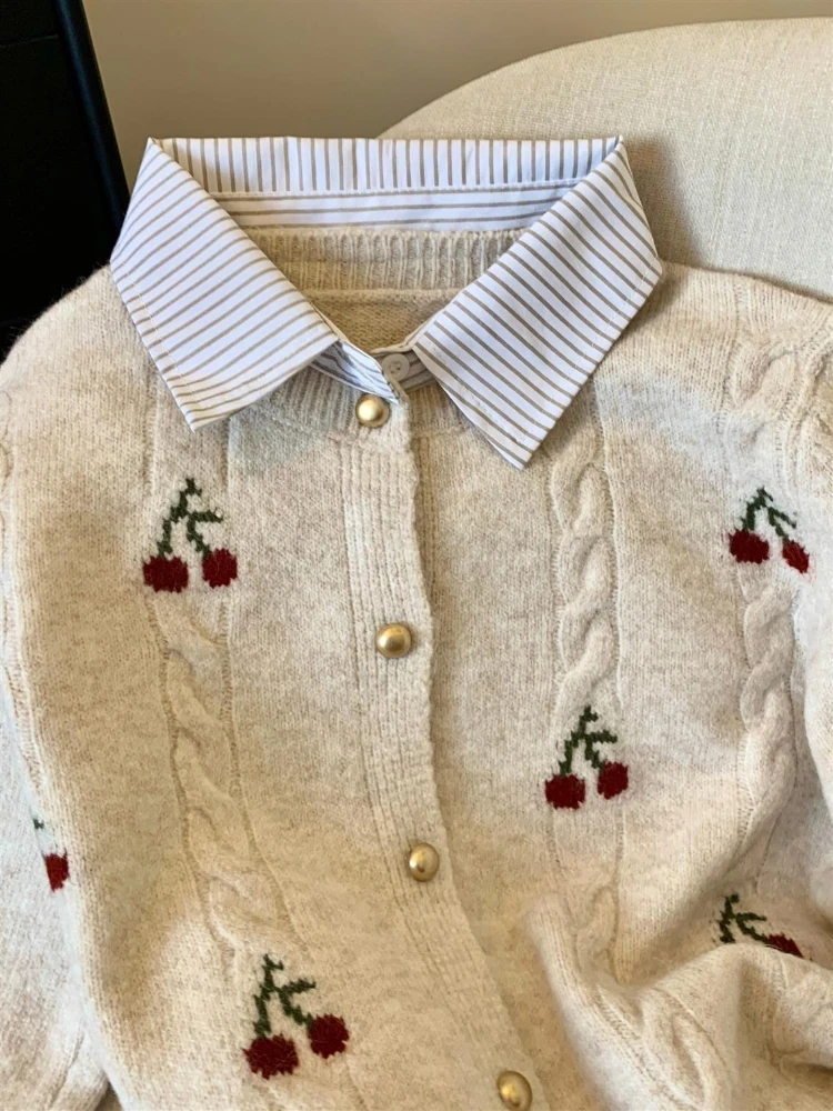 2025 Otoño e Invierno moda nuevo cárdigan de punto elegante para mujer, cuello abatible, Jersey informal grueso y cálido de Color sólido