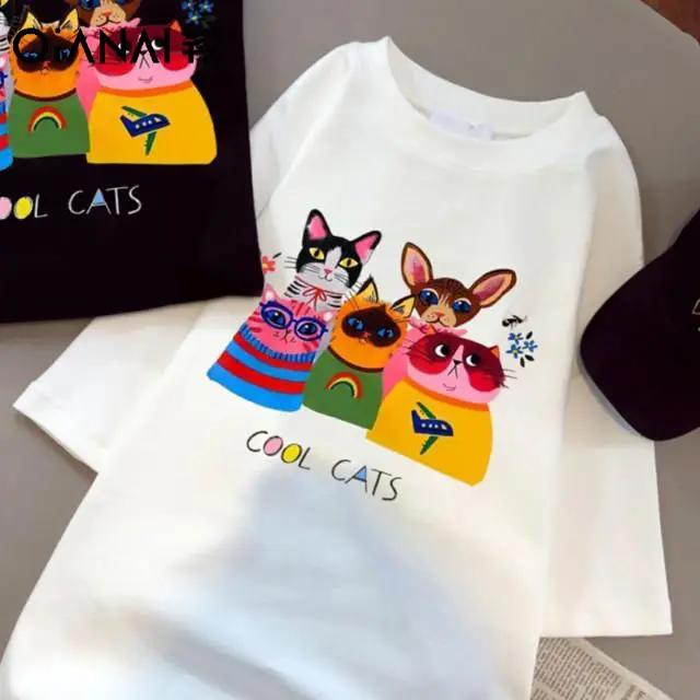 Camiseta holgada de algodón 2022 para mujer, camisa con diseño de gatito Sense Niche, novedad de verano 100%